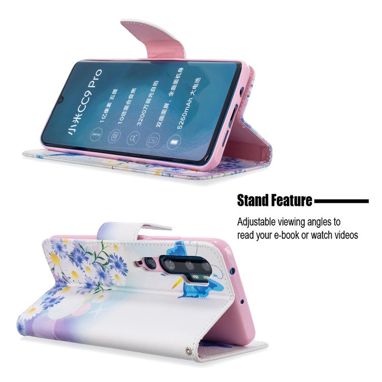 Pattern Printing Leather Wallet Case for Xiaomi Mi CC9 Pro / Mi Note 10 / Mi Note 10 Pro - Blue Butterfly and Flowers-5