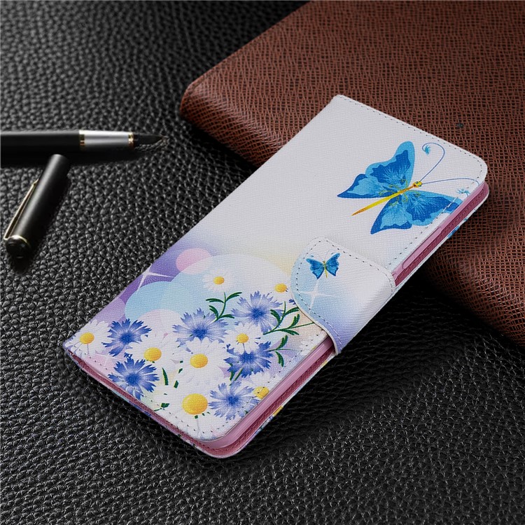 Pattern Printing Leather Wallet Case for Xiaomi Mi CC9 Pro / Mi Note 10 / Mi Note 10 Pro - Blue Butterfly and Flowers-7