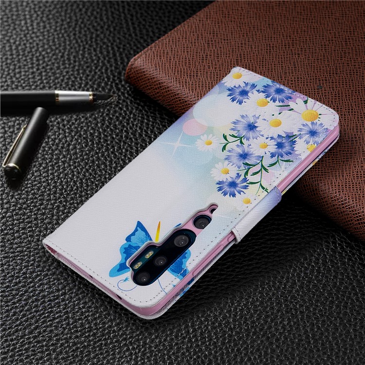 Pattern Printing Leather Wallet Case for Xiaomi Mi CC9 Pro / Mi Note 10 / Mi Note 10 Pro - Blue Butterfly and Flowers-8