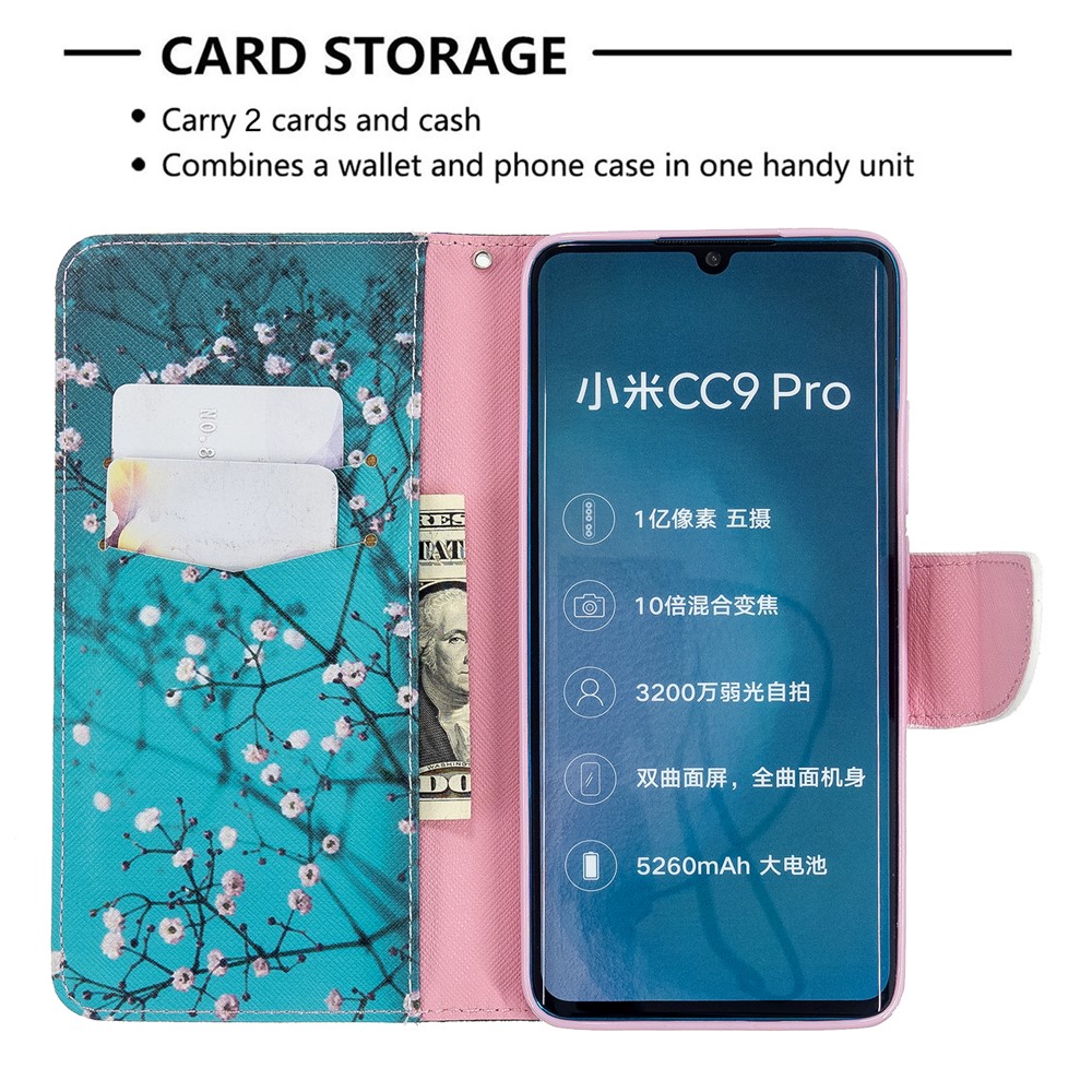 Pattern Printing Leather Wallet Case for Xiaomi Mi CC9 Pro / Mi Note 10 / Mi Note 10 Pro - Tree with Flowers-6