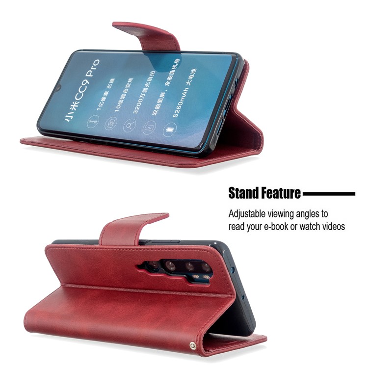 PU Leather Wallet Stand Case Shell for Xiaomi Mi CC9 Pro / Mi Note 10 Pro / Mi Note 10 - Red-5