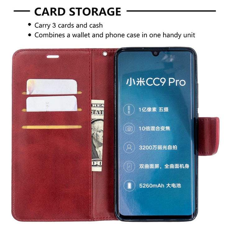 PU Leather Wallet Stand Case Shell for Xiaomi Mi CC9 Pro / Mi Note 10 Pro / Mi Note 10 - Red-6