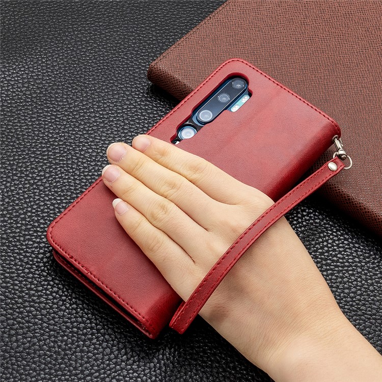 PU Leather Wallet Stand Case Shell for Xiaomi Mi CC9 Pro / Mi Note 10 Pro / Mi Note 10 - Red-9