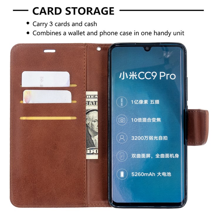 PU Leather Wallet Stand Case Shell for Xiaomi Mi CC9 Pro / Mi Note 10 Pro / Mi Note 10 - Dark Brown-6