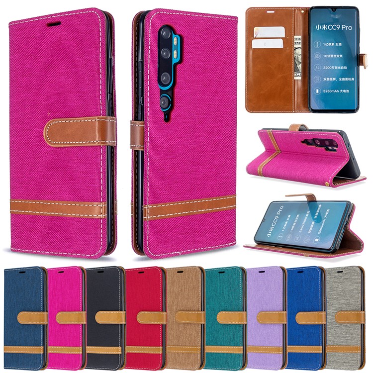 Assorted Color Jeans Cloth Leather Wallet Case for Xiaomi Mi CC9 Pro / Mi Note 10 / Mi Note 10 Pro - Black-11