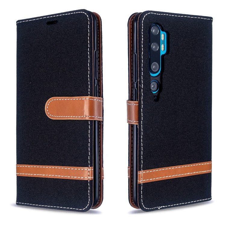 Calças De Brim Cor Caso Carteira De Couro Pano Assorted Para Xiaomi Mi CC9 Pro / Mi Nota 10 / Mi Nota 10 Pro - Preto-4