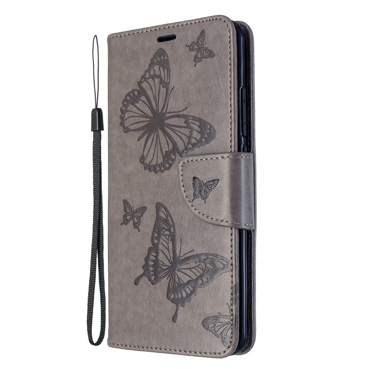 Borboleta Imprint Caso Estande Couro Magnética Para Xiaomi Mi CC9 Pro / Mi Nota 10 / Mi Nota 10 Pro - Cinzento-2
