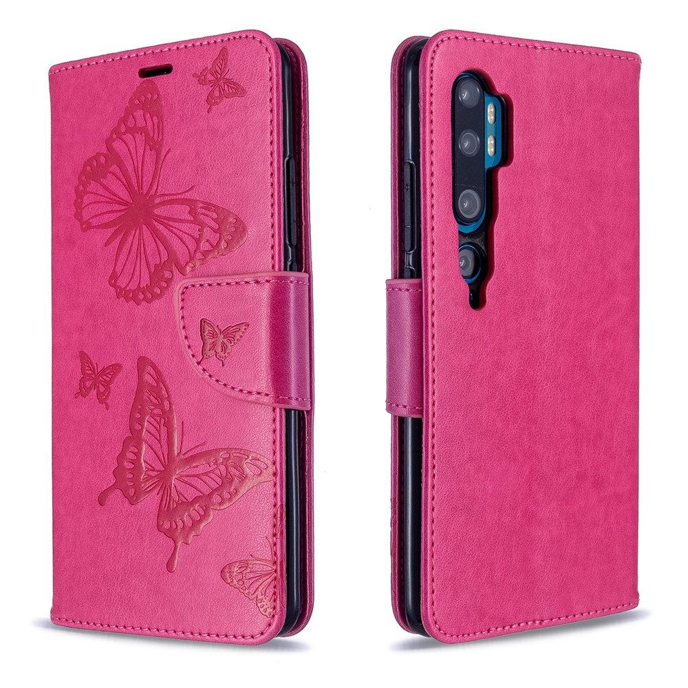 Imprint Butterfly Magnetic Leather Stand Case for Xiaomi Mi CC9 Pro / Mi Note 10 / Mi Note 10 Pro - Rose-4