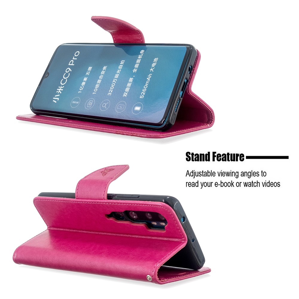 Imprint Butterfly Magnetic Leather Stand Case for Xiaomi Mi CC9 Pro / Mi Note 10 / Mi Note 10 Pro - Rose-5
