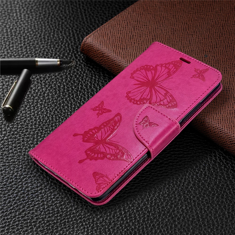 Imprint Butterfly Magnetic Leather Stand Case for Xiaomi Mi CC9 Pro / Mi Note 10 / Mi Note 10 Pro - Rose-7