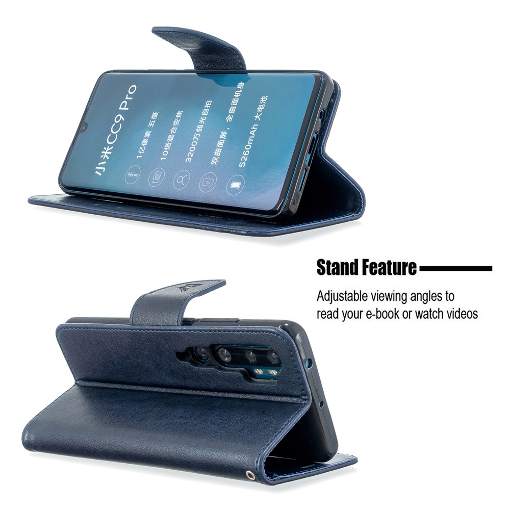 Imprint Butterfly Magnetic Leather Stand Case for Xiaomi Mi CC9 Pro / Mi Note 10 / Mi Note 10 Pro - Blue-5