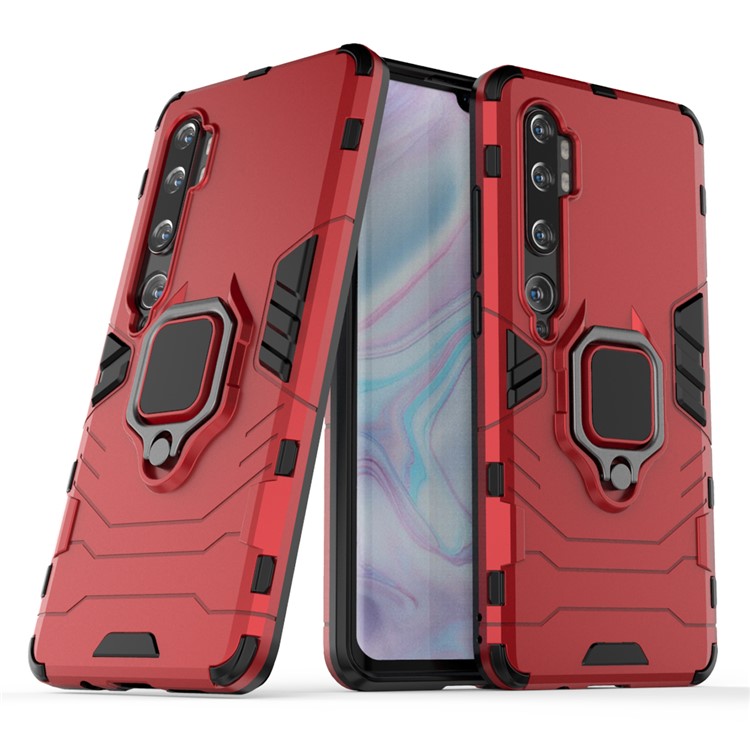 Cool Guard Ring Holder Kickstand PC TPU Hybrid Case Para Xiaomi Mi CC9 Pro/Mi Nota 10/Mi Nota 10 Pro - Rojo