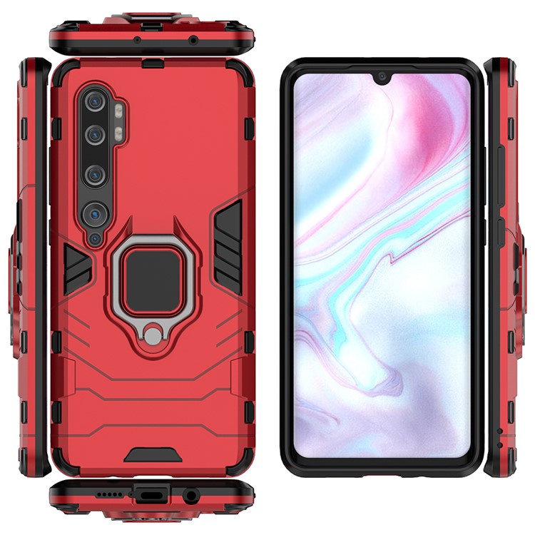 Cool Guard Ring Holder Kickstand PC TPU Hybrid Case Para Xiaomi Mi CC9 Pro/Mi Nota 10/Mi Nota 10 Pro - Vermelho