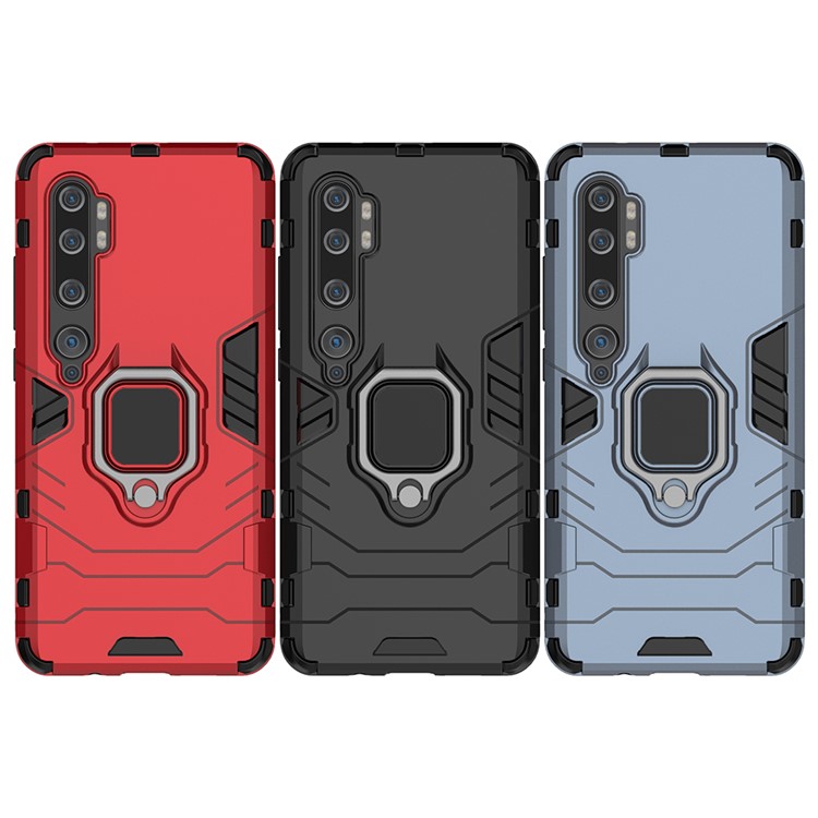 Cool Guard Ring Holder Kickstand PC TPU Hybrid Case Para Xiaomi Mi CC9 Pro/Mi Nota 10/Mi Nota 10 Pro - Vermelho