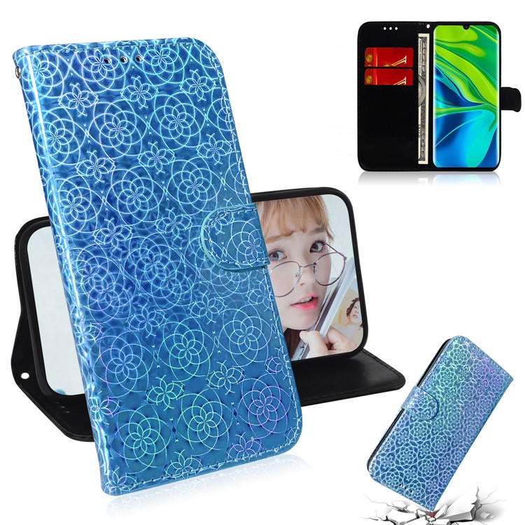 Cor PU Caixa Do Telefone Puro Couro Com Cordão Para Xiaomi Mi CC9 PRO / Nota 10 / Nota 10 Pro - Azul-1