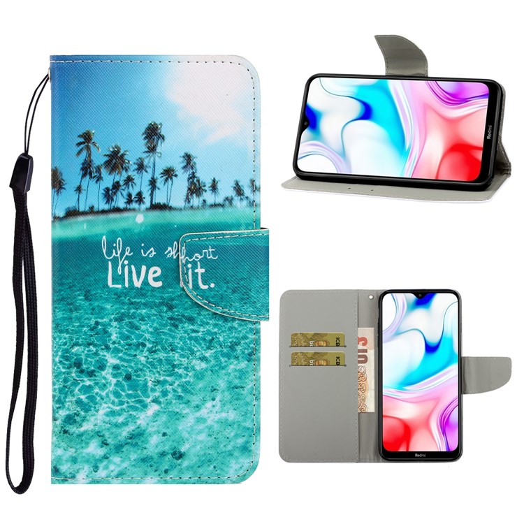 Pattern Printing Magnetic Leather Stand Case for Xiaomi Redmi 8 - English Characters-1