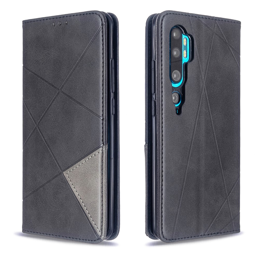 Caso Padrão De Couro Posição Geométrica Com Slots De Cartão Para Xiaomi Mi CC9 Pro / Mi Nota 10 / Mi Nota 10 Pro - Preto-4