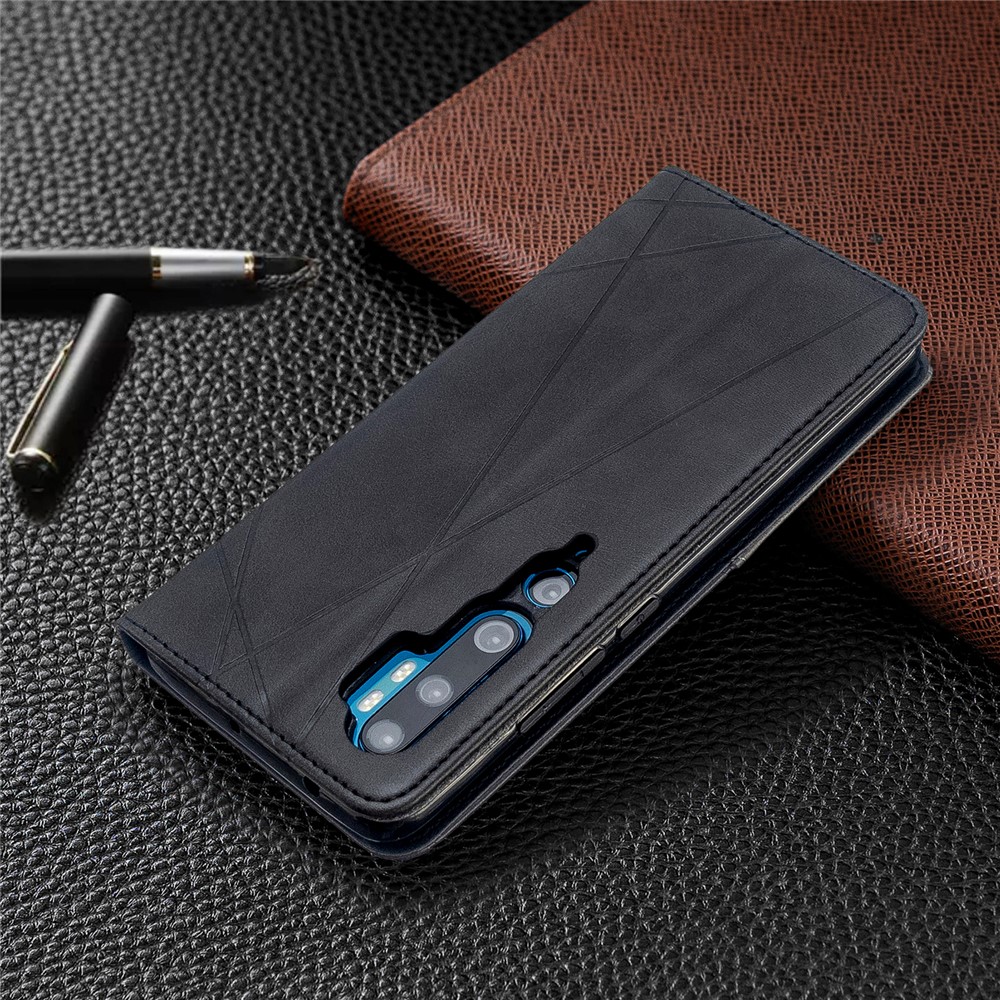 Caso Padrão De Couro Posição Geométrica Com Slots De Cartão Para Xiaomi Mi CC9 Pro / Mi Nota 10 / Mi Nota 10 Pro - Preto-9
