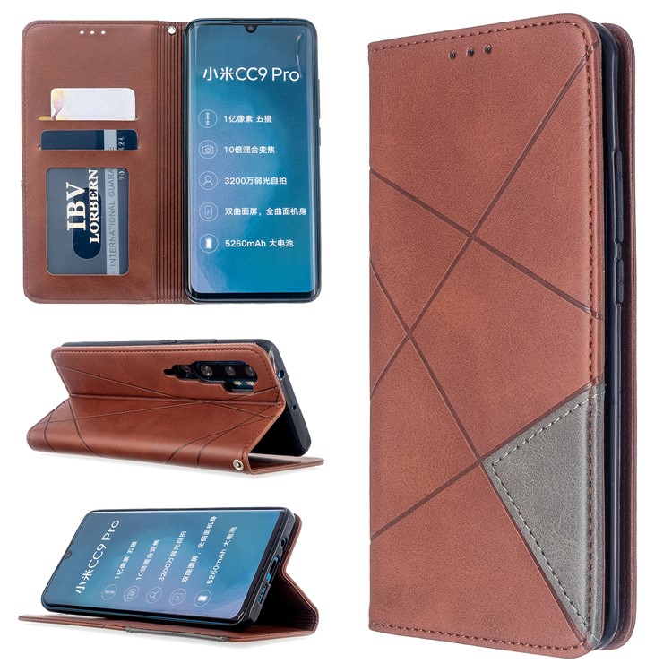 Geometric Pattern Leather Stand Case with Card Slots for Xiaomi Mi CC9 Pro / Mi Note 10 / Mi Note 10 Pro - Coffee-1