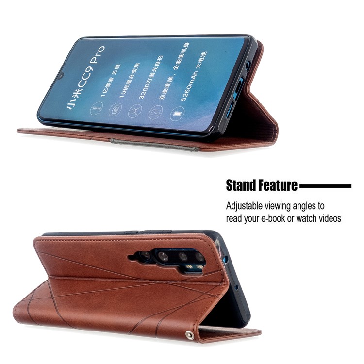 Geometric Pattern Leather Stand Case with Card Slots for Xiaomi Mi CC9 Pro / Mi Note 10 / Mi Note 10 Pro - Coffee-5