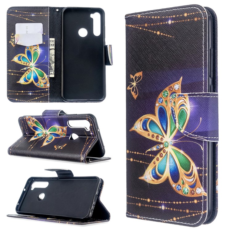 Pattern Printing Wallet Leather Flip Phone Cover for Xiaomi Redmi Note 8T - Gold Butterfly-1
