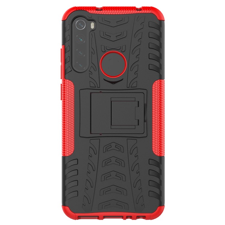 Caso Híbrido PC + TPU Anti-slip Con Kickstand Para Xiaomi Redmi Note 8T - Rojo