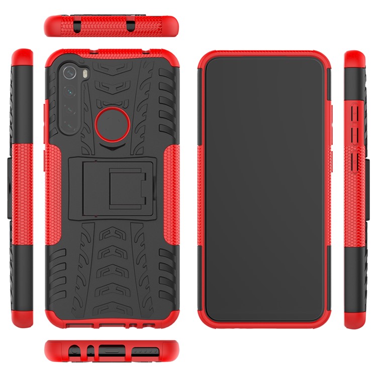 Caso Híbrido PC + TPU Anti-slip Con Kickstand Para Xiaomi Redmi Note 8T - Rojo