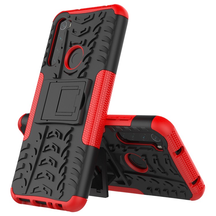 Anti-slip PC + TPU Hybrid Case with Kickstand for Xiaomi Redmi Note 8T - Red-8