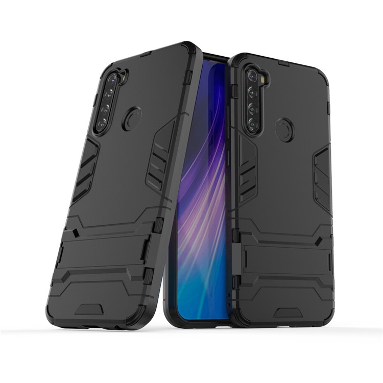 Caso Híbrido de Plástico + TPU Con Kickstand Para Xiaomi Redmi Note 8T - Negro