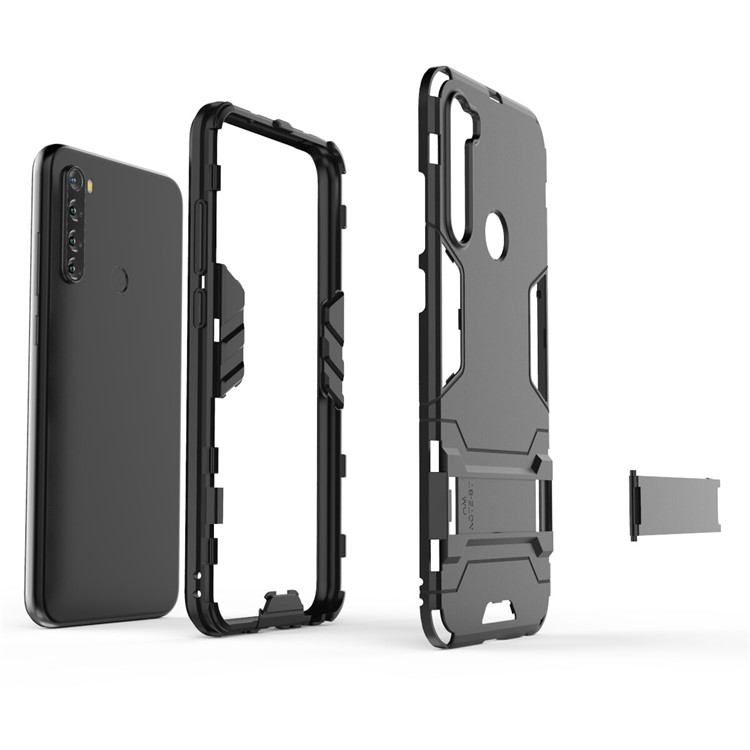 Caso Híbrido de Plástico + TPU Con Kickstand Para Xiaomi Redmi Note 8T - Negro