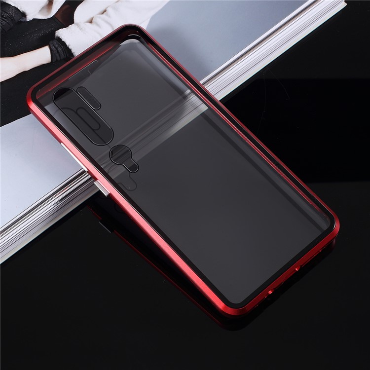 Para Xiaomi Mi CC9 PRO / Nota Mi 10 / Nota Mi 10 Pró Anti-pio Armação De Metal Magnético + Invólucro De Vidro Temperado - Vermelho-10