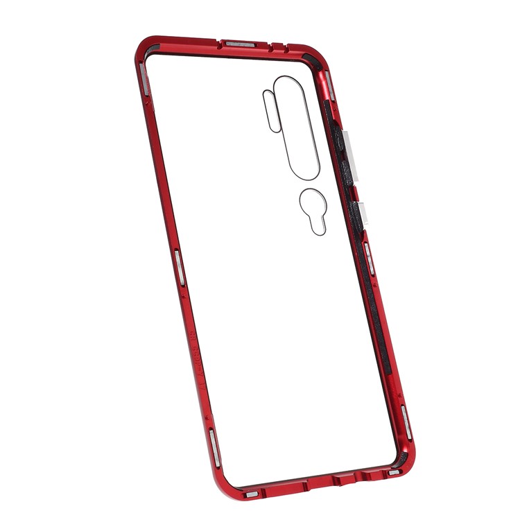 Para Xiaomi Mi CC9 PRO / Nota Mi 10 / Nota Mi 10 Pró Anti-pio Armação De Metal Magnético + Invólucro De Vidro Temperado - Vermelho-8