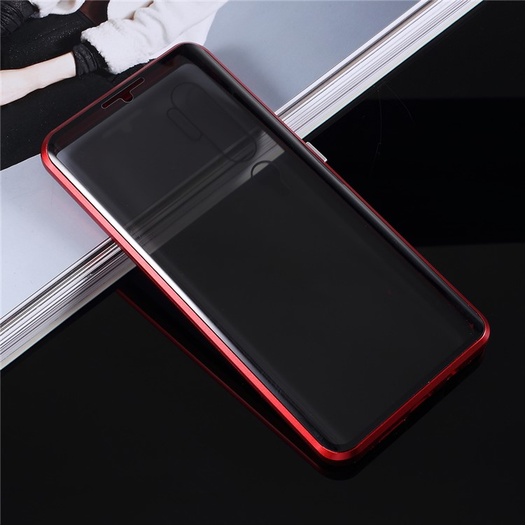 Para Xiaomi Mi CC9 PRO / Nota Mi 10 / Nota Mi 10 Pró Anti-pio Armação De Metal Magnético + Invólucro De Vidro Temperado - Vermelho-9