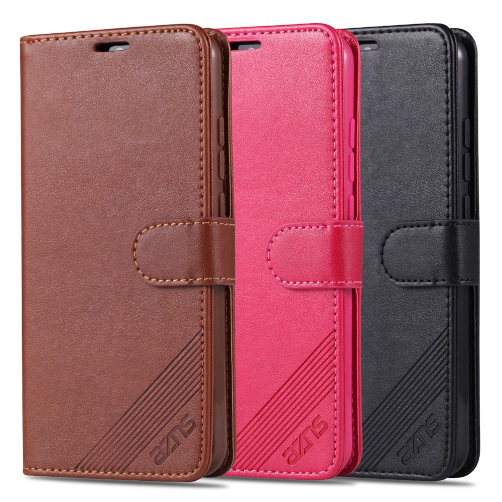 AZNS PU Leather Wallet Stand Phone Case for Xiaomi Redmi Note 8T - Brown-10