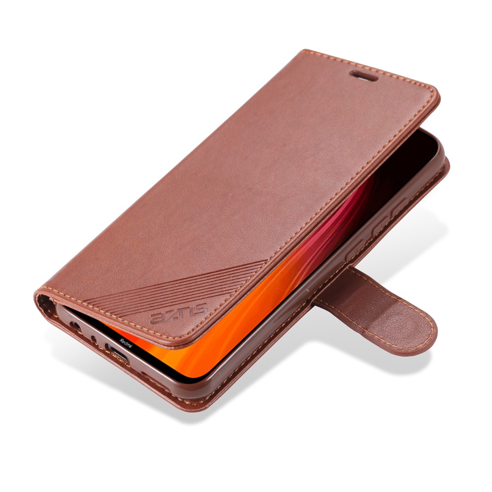 AZNS PU Leather Wallet Stand Phone Case for Xiaomi Redmi Note 8T - Brown-4