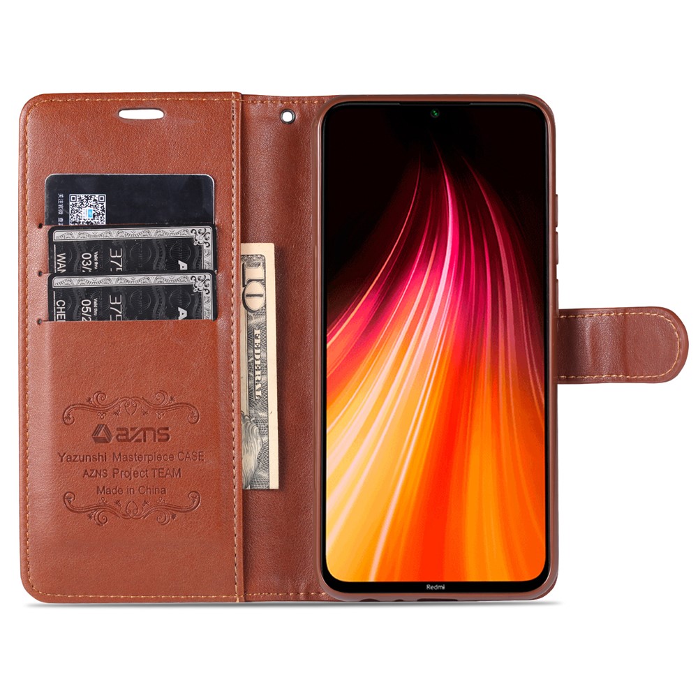 Case de Teléfono de la Billetera de Cuero Azns pu Para Xiaomi Redmi Note 8T - Marrón