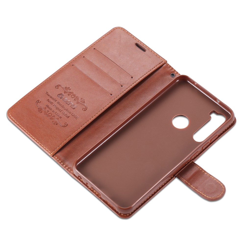 AZNS PU Leather Wallet Stand Phone Case for Xiaomi Redmi Note 8T - Brown-7