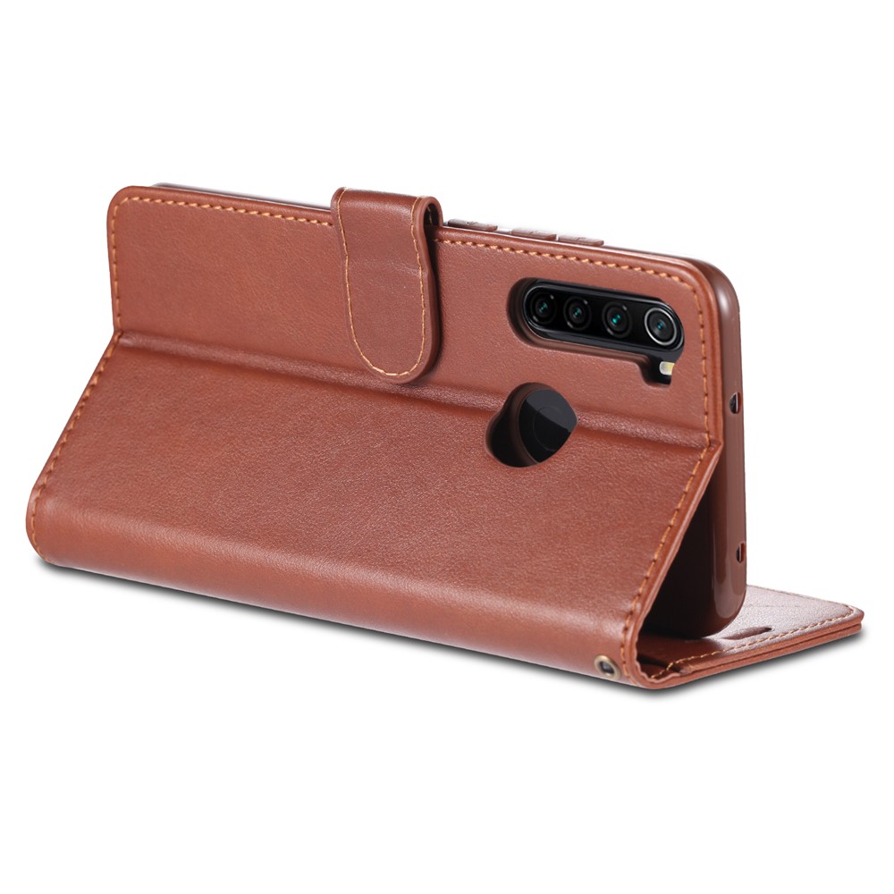 AZNS PU Leather Wallet Stand Phone Case for Xiaomi Redmi Note 8T - Brown-9