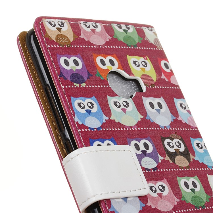 Patterned Leather Wallet Case for Xiaomi Mi Note 2 - Mini Owls Purple Background-3