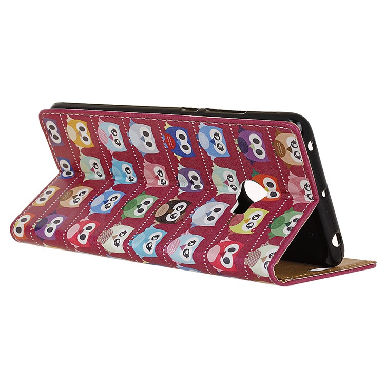 Patterned Leather Wallet Case for Xiaomi Mi Note 2 - Mini Owls Purple Background-4