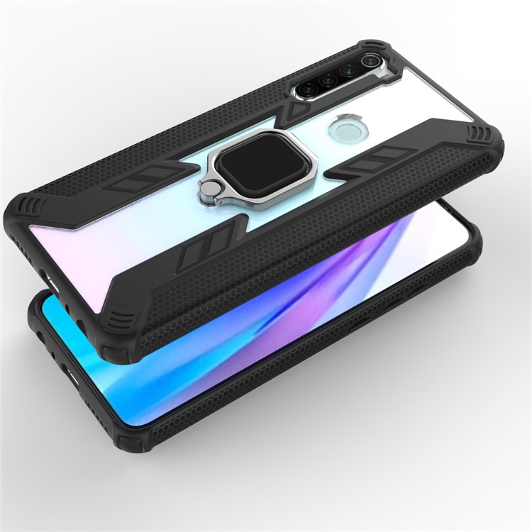 Warrior Style Rotating Ring Kickstand PC+TPU Hybrid Phone Case for Xiaomi Redmi Note 8T - Black-12