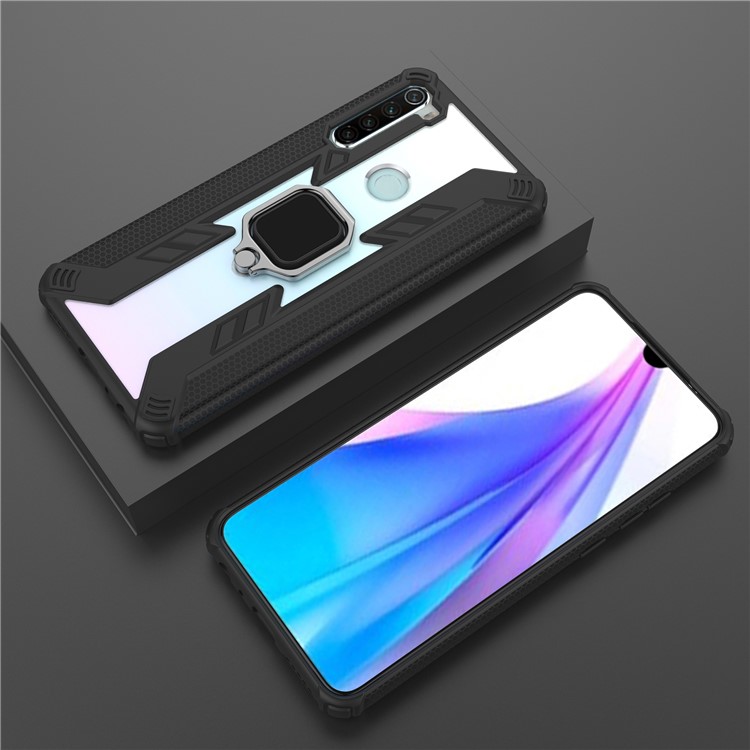 Warrior Style Rotating Ring Kickstand PC+TPU Hybrid Phone Case for Xiaomi Redmi Note 8T - Black-13