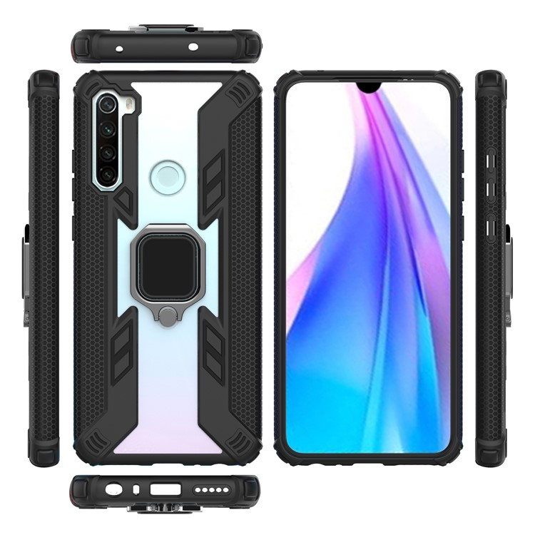 Warrior Style Rotating Ring Kickstand PC+TPU Hybrid Phone Case for Xiaomi Redmi Note 8T - Black-14