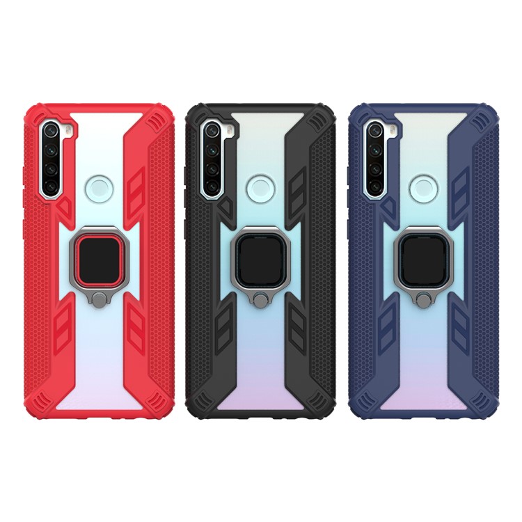 Warrior Style Rotating Ring Kickstand PC+TPU Hybrid Phone Case for Xiaomi Redmi Note 8T - Black-15