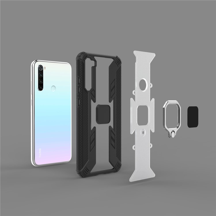 Warrior Style Rotating Ring Kickstand PC+TPU Hybrid Phone Case for Xiaomi Redmi Note 8T - Black-7