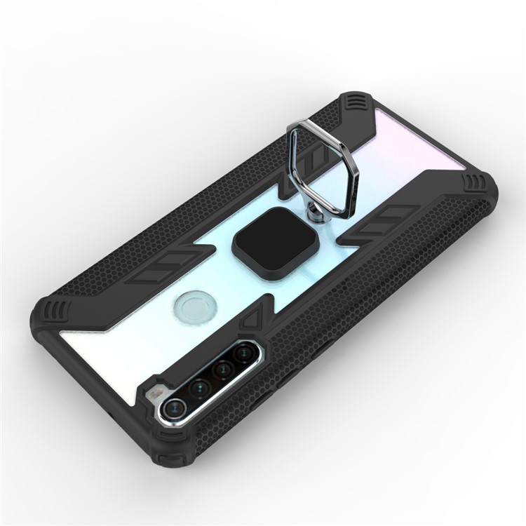 Warrior Style Rotating Ring Kickstand PC+TPU Hybrid Phone Case for Xiaomi Redmi Note 8T - Black-8