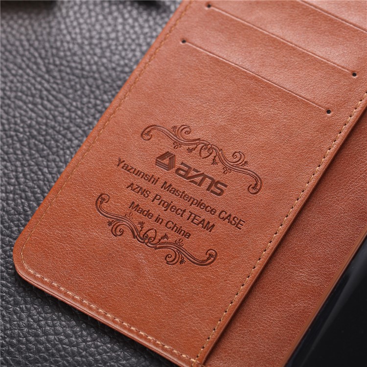 AZNS Leather Phone Cover Wallet Case for Xiaomi Mi CC9 Pro/Note 10 - Brown-11