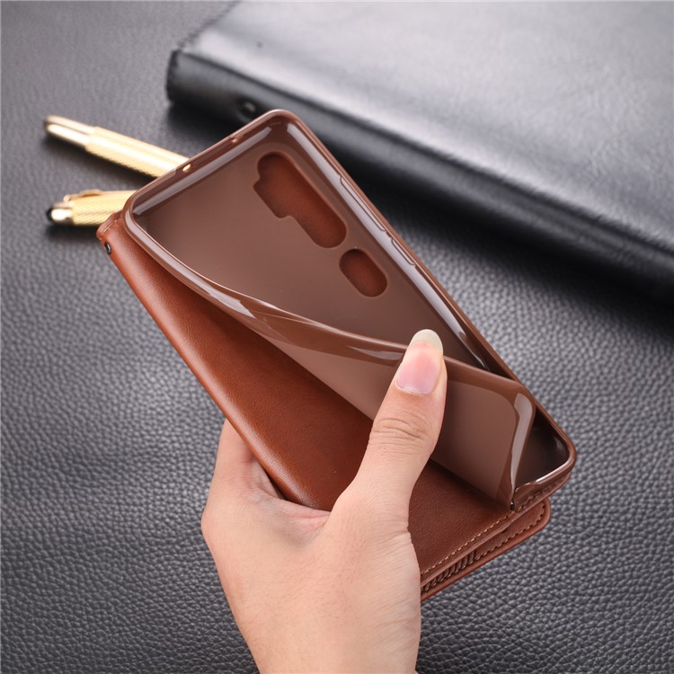 AZNS Leather Phone Cover Wallet Case for Xiaomi Mi CC9 Pro/Note 10 - Brown-15