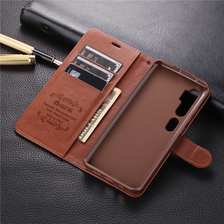 AZNS Leather Phone Cover Wallet Case for Xiaomi Mi CC9 Pro/Note 10 - Brown-16