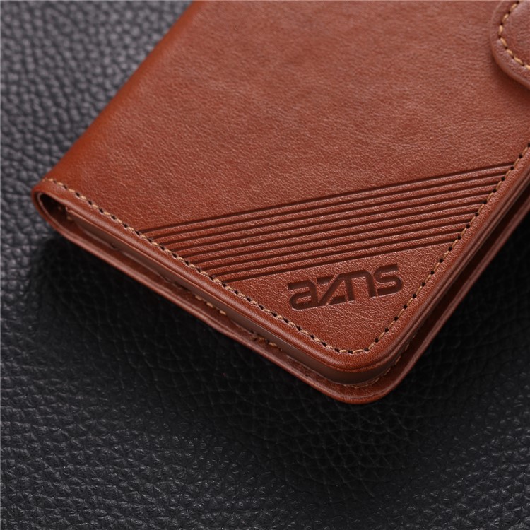 AZNS Leather Phone Cover Wallet Case for Xiaomi Mi CC9 Pro/Note 10 - Brown-4